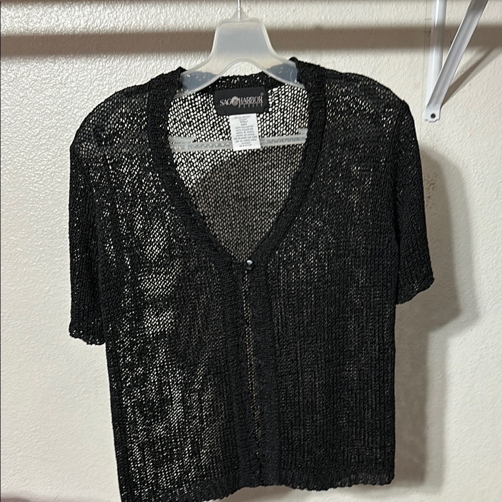 Sag Harbor Black Open-Knit Cardigan
